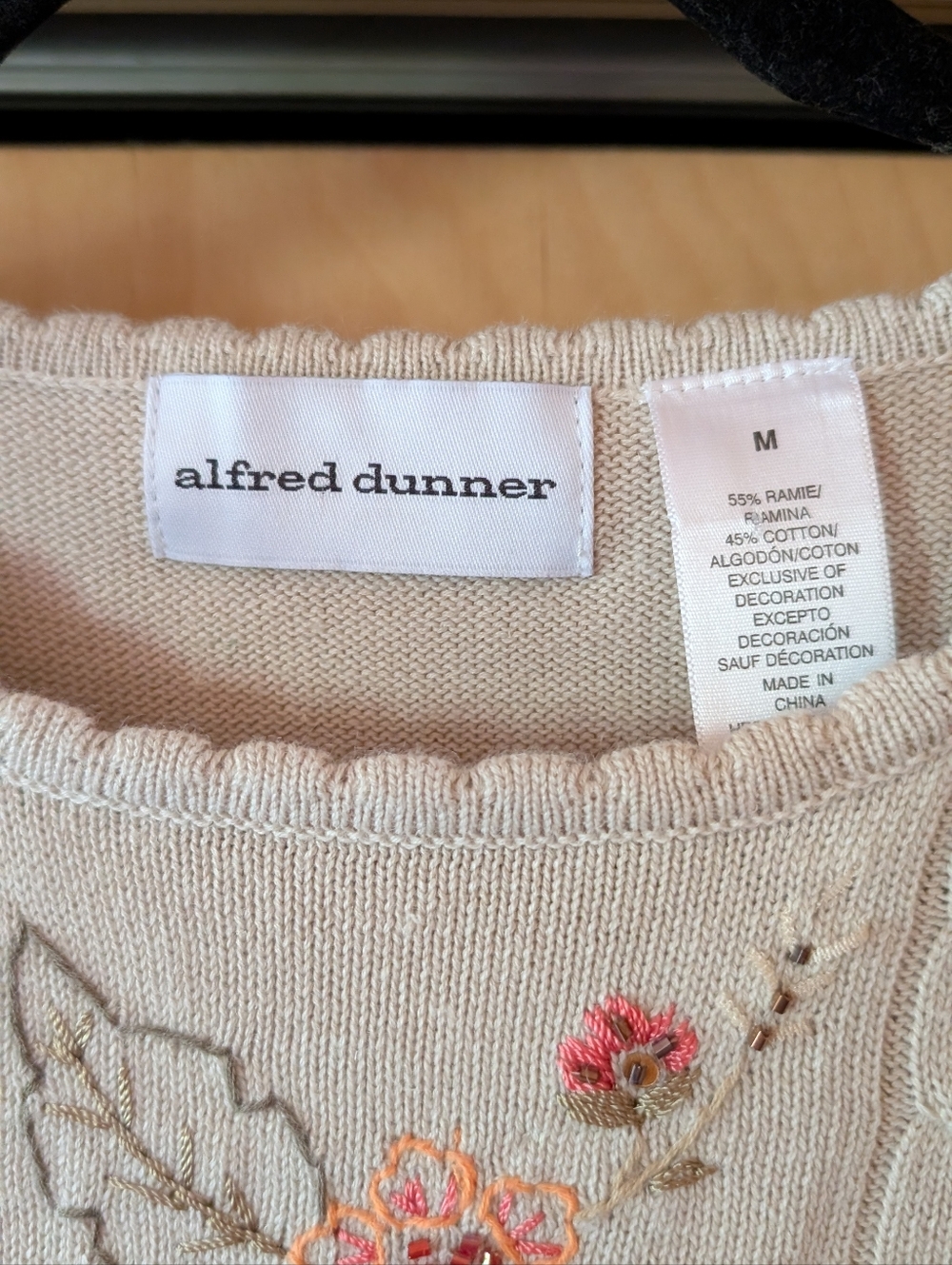 Vintage 90's Alfred Dunner Cream Short Sleeve Floral Embroidered Sweater - Picture 3 of 4